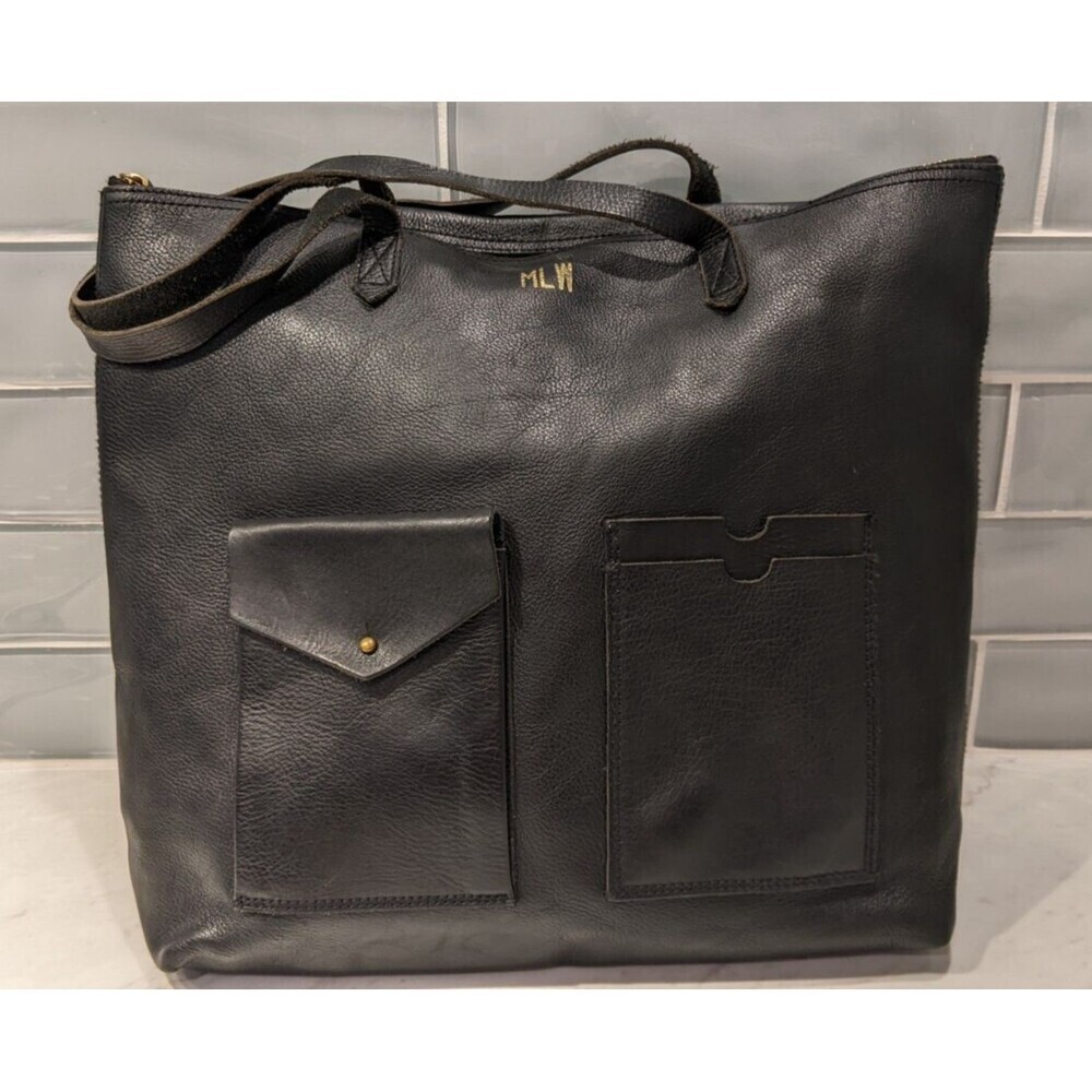 MADEWELL The Transport Satchel Large Black Leather Tote with Front Pockets - Picture 8 of 16